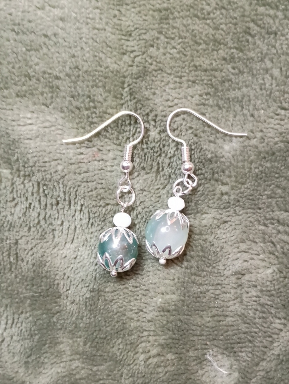 Elegant Silver-Tone Blue Green Bead Drop Earrings